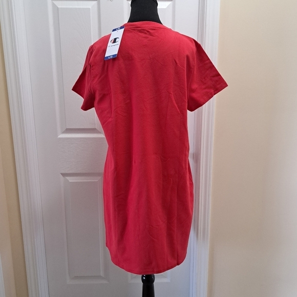 ❤️ New! Champion T-Shirt Dress Red Women's Large Cotton Blend Short Sleeve - Picture 4 of 14